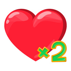 Bonus health game icon vector isolated. Life x2, mobile app game design element. Life points.