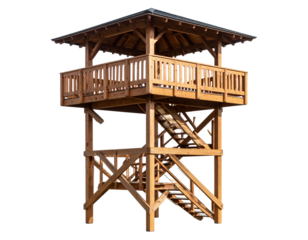Elevated Lookout Tower Observation Post Isolated on Transparent Background