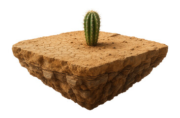 Floating rock platform with a micro desert landscape and a single cactus.