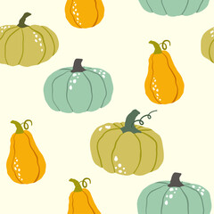 Pumpkins and gourds seamless pattern. Seasonal vegetables, autumn harvest. For autumn decorations, harvest themes, kitchen textiles, wrapping paper, seasonal print.