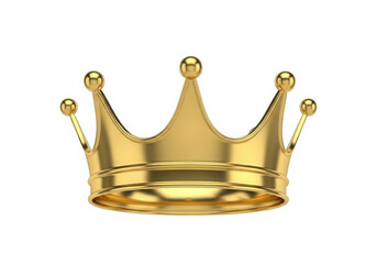 Elegant shiny golden crown for royal power isolated on transparent background