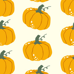 Pumpkin seamless pattern. Seasonal vegetables, autumn harvest. For autumn decorations, harvest themes, kitchen textiles, wrapping paper, kids crafts and seasonal print.