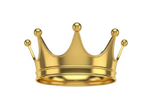 Elegant shiny golden crown for royal power isolated on transparent background