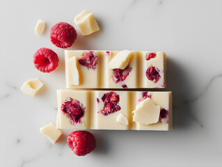A halved tablette chocolat blanc framboise with raspberry filling.