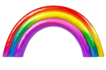 Colorful rainbow ribbon with glitter and water droplets isolated on transparent background. Colorful rainbow arcing across isolated on white background.