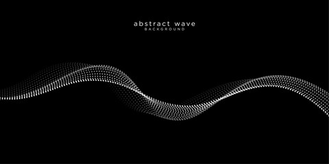 Dot particle wave smooth flowing dynamic white gradient isolated on black background. Suit for poster, banner, website, technology, digital, communication, science. Vector ilustration
