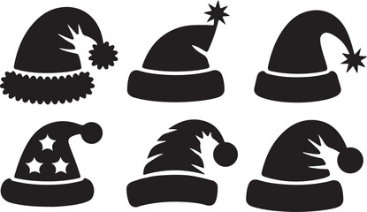 Set of Christmas santa's Hat in Cartoon Vector Style. Christmas santa Hat icon bundle