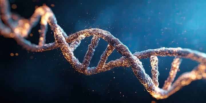 Golden DNA Helix in Deep Blue