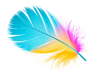 Abstract Multicolored Feather with Neon Edges, Floating in Air, Transparent PNG