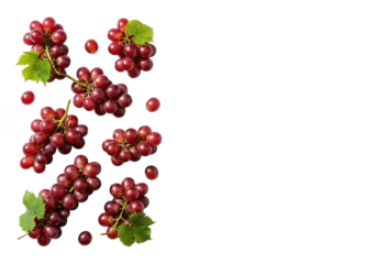 Red Grapes with Green Leaves Scattered on Studio Shot bunch cluster