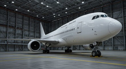 Clean Aviation Jet Widebody Airplane Commercial in Hangar Industrial Facility
