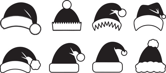 Set of Christmas santa's Hat in Cartoon Vector Style. Christmas santa Hat icon bundle