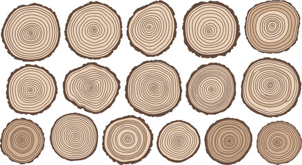 Tree ring pattern vector illustration for background design wood texture tree stump log slice set design