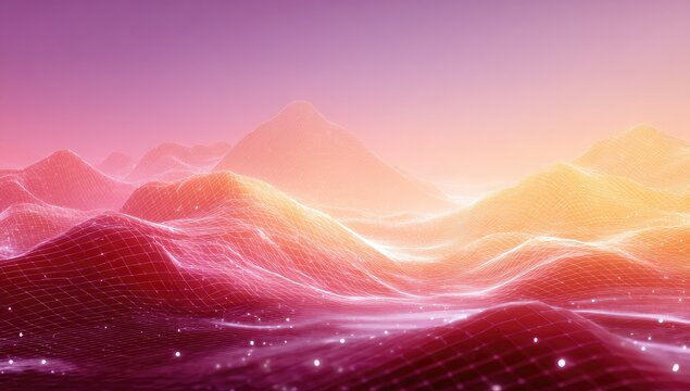 Abstract digital landscape, wireframe mountains