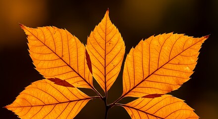 Fototapeta premium Backlit Autumn Leaves with Vibrant Orange and Yellow Glow