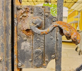 Unique wrought iron door handle.