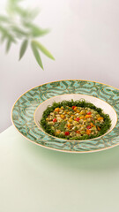 Spring Chinese food menu in luxury hotel, new style with blank space and bamboo leaves background