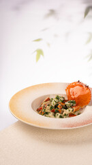 Spring Chinese food menu in luxury hotel, new style with blank space and bamboo leaves background