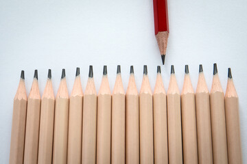 Leadership Concept – Red Pencil Above Identical Row Signifying Vision and Direction