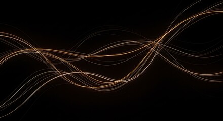 Abstract Flowing Light Waves in Orange and White on Black Background