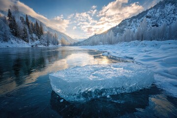 Frozen river at sunrise