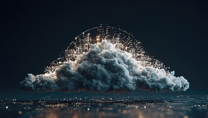 Abstract cloud with glowing digital network