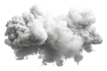 White smoke cloud explosion isolated on transparent background. Dynamic explosion of dust cloud isolated on white background.