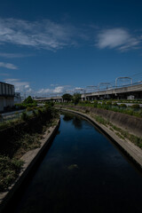 Obraz premium 日本、大阪府、京阪電車、寝屋川、電車、交通、京阪電気鉄道、京阪本線、川、橋、堀、写真素材