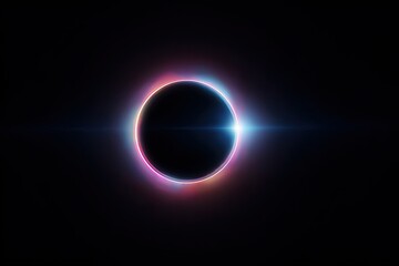 Abstract graphic of a solar eclipse.  Colorful ring around black circle