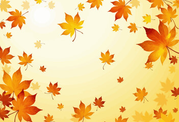 Autumn leaves falling against a soft golden background  