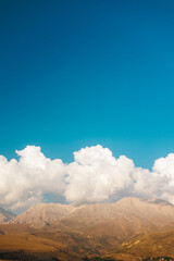 Aladaglar National Park. Cloudy mountain landscape. Transmountain trips. Trekking Aladaghlar. Turkey.