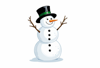 Fototapeta premium Snowman wearing a top hat and smiling with branches for arms 