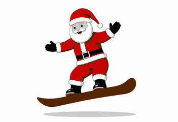Santa Claus snowboarding with cheerful expression on white background  