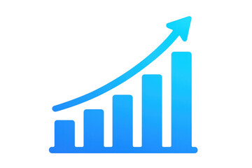 Ascending blue bar chart visualizing financial growth, highlighting positive performance metrics against transparent backdrop