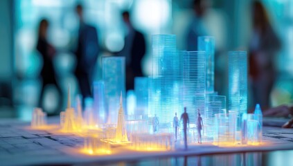 Abstract cityscape model illuminated