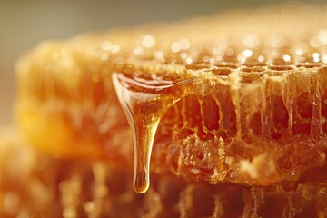Honeycomb dripping with honey. Close-up view