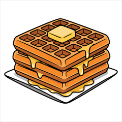 Appetizing sweet baked waffles with butter on top, delicious outline dessert art for breakfast treats, perfect for food illustrations and menu designs