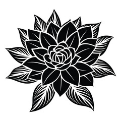 Black and white vector illustration of a lotus flower, some petals intricately detailed