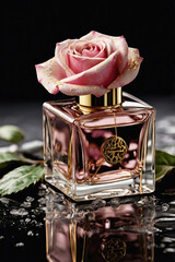 Perfume bottle with rose
