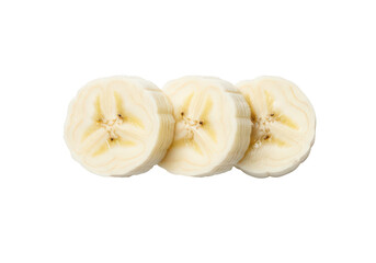 Three round banana slices arranged horizontally on fruit food