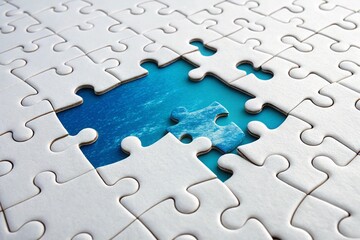 Obraz premium Ocean world revealed through missing puzzle piece