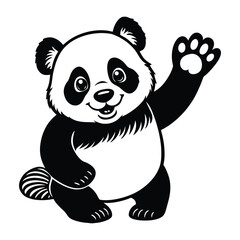 Obraz premium A cute cartoon panda character, a black and white baby bear mammal, is illustrated as a fun, isolated vector art drawing for wildlife and zoo animalsA cute cartoon panda character, a black and white b