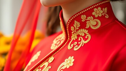 Ao dai collar with golden embroidery, showcasing Vietnam National Day's elegant cultural attire.