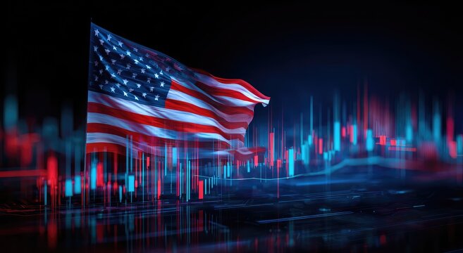 American flag, digital financial chart - Powered by Adobe