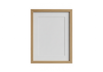 Oak wood picture frame mockup template for wall art isolated on transparent background