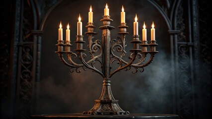 Halloween 2025 Elegant candelabra casting soft light in a dark, moody setting.
