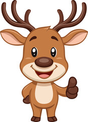 Fototapeta premium Cute cartoon reindeer giving thumbs up and smiling