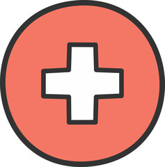 Obraz premium Medical cross icon in red circle for healthcare and emergency
