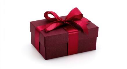 Obraz premium Elegant burgundy gift box with red ribbon