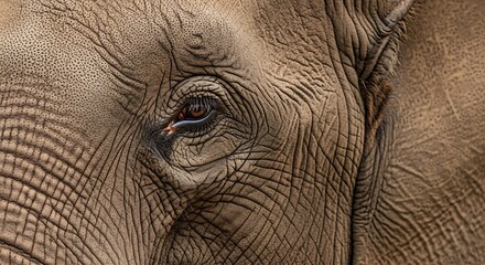 Fototapeta premium Close-up of an elephant's eye, showcasing the intricate texture and wrinkles of its skin.